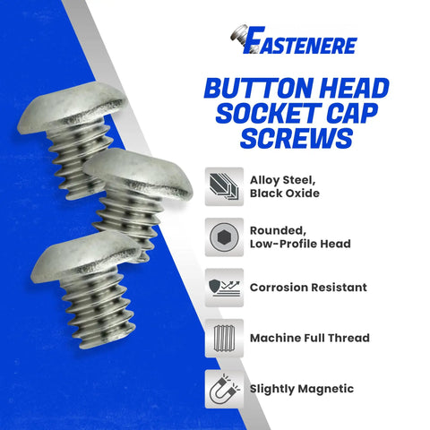 Built Like A Tank 18-8 Stainless Steel Button Head Socket Cap Screws 4-40 X 1/8 Inch 100 Pack Full Thread with rounded low-profile head.