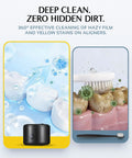 Infographic showing dental cleaning with 45kHz Ultrasonic Retainer Cleaner With UV Sterilization For Dental Appliances At Home FSA/HSA Eligible