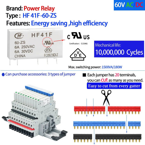 Heavy Duty Pro Grade Electromechanical Relay Pack Of 10 110V 120V AC DC HF41F 60 ZS 1NO 1NC 6 Amp SPDT with relay diagram and jumpers