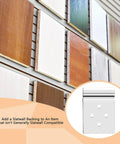 10 Pack Slatwall Metal Plate Mount Backplates For Slatwall Compatible Displays Heavy Duty Steel Bracket With Four Pre Drilled Holes Universal Backplate Adapter shown installed on wood panels