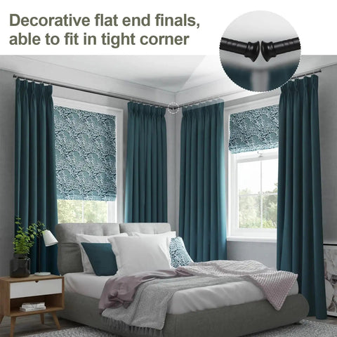 Bedroom with Heavy Duty Curtain Rod Set For Windows 28 To 50 Inches Five Eighth Inch Diameter Matte Black With Brackets Cafe Drapery