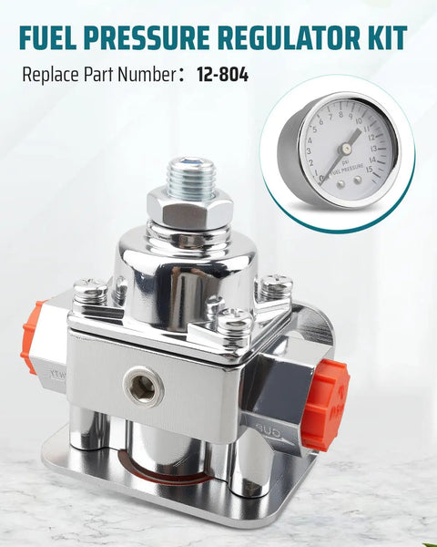 Carburetor Fuel Pressure Regulator Kit 1-4 PSI Gauge, Aluminum Alloy with Three Eighths Inch NPT Ports