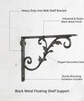 Black Iron Wall Shelf Bracket For Industrial Rustic Decor with decorative design on white wall