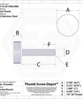 Technical diagram of Stainless Steel Thumb Screws 1/4-20 x 1 Inch with Black Knurled Round Plastic Knob Coarse Thread Pack Of 4 USA Made