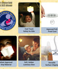Collage showing awards, baby with LED Clip On Star Light With Warm Dimmable Glow, lamp controls, and clip mount for nursery decor.