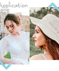 Woman in white dress and hat featuring 100 Piece Pearl Rivets And Pins Kit For Clothing Decoration 6mm White Round Plastic Pearl Buttons