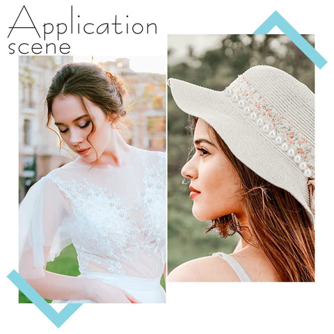 Woman in white dress and hat featuring 100 Piece Pearl Rivets And Pins Kit For Clothing Decoration 6mm White Round Plastic Pearl Buttons