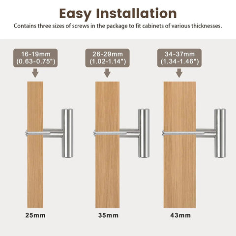 10 Pack Stainless Steel Cabinet Knobs For Kitchen Drawers Brushed Nickel Dresser Knobs shown with three screw sizes for easy installation