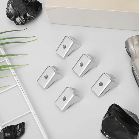 Heavy Duty Steel Shelf Clips For Metal Cabinets And Display Units Easy To Use Lightweight Shelf Supports With Simple Structure Ideal For Bookcases And File Cabinets Ten Pack arranged on a table