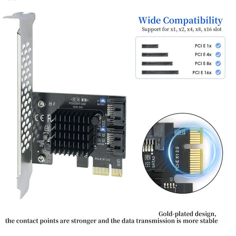 PCIe X1 To SATA 3.0 Expansion Card, 2 Port High Speed Controller, Hot Swappable, Supports 2.5 And 3.5 Inch SSD Or HDD, Works With Windows Mac Linux And Beyond. Gold-plated PCB with low-profile bracket