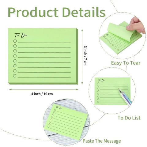 10 Pack To Do List Sticky Notes 3x4 Inches Square Lined Notepads With 50 Sheets Each, 500 Sheets Total, Colorful 10 Color Notes For Office