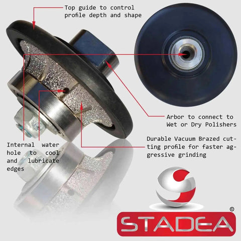 Diamond Profile Wheel 3 Eighth Inch Radius Demi Half Bullnose B10 Router Bit with diagram showing features.