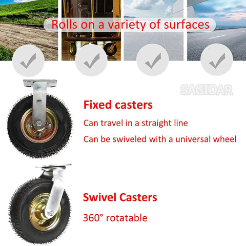 Heavy Duty Swivel Casters With Thick Rubber Pneumatic Wheels 4 Pack Silent Rolling Tool Cart Tires For Heavy Load Industrial Trolleys Built Tough To Handle Any Job And Rolls Like Butter Daily
