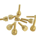 Solid Brass Diamond Knurled Thumb Screws 8X32 By Three Quarter Inch With Straight Shoulders And Flat Tips 10 Pack on white background.