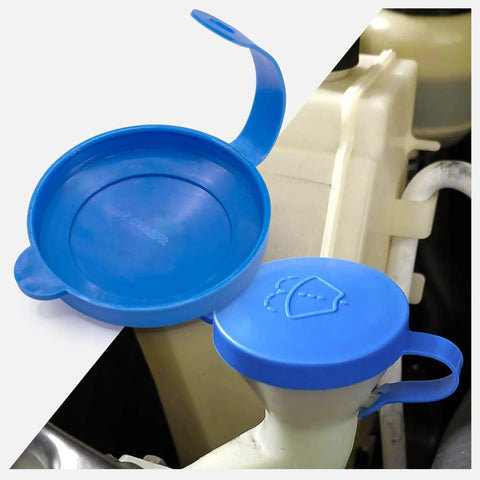 Windshield Washer Fluid Reservoir Cap Replacement Fits Nissan Armada Frontier Pathfinder Titan XTerra 350Z G35 FX35 QX56 QX80 G20 Infiniti Models, blue cap shown open and installed
