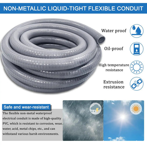 One Inch Flexible Liquid Tight Electrical Conduit Kit 25 Ft With Five Straight And Three 90 Degree Fittings Included Non Metallic Conduit Set