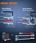 Wiring diagram for waterproof DPDT 7-pin rocker switch on off on toggle for 12V 24V systems with jumper wires.