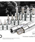 Ultimate 13-Piece Torx Star Bit Socket Set With 1/4 3/8 And 1/2 Inch Drive Sizes Featuring Heavy Duty CR-V And S2 Steel For Cracking Rusty Nuts Easily In Tight Spots On Home Projects And Car Repairs Perfect For Tough Jobs. Chromium-vanadium steel Torx bit sockets