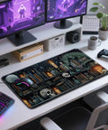 Mystical Gothic Library XXL Mouse Pad 31.5x15.7 Inches, Vintage Book Theme Desk Mat With Non Slip Rubber Base And Stitched Edges on desk