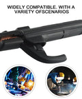 300A Welding Electrode Holder With Pure Copper Core And Non Slip Grip And A Workhorse Multi Angle Clamp Tool, black, side view