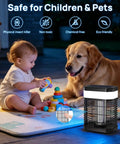 Child and dog near 4 In 1 Bug Zapper Outdoor Portable And Rechargeable Mosquito Killer with 5000mAh battery and LED light.