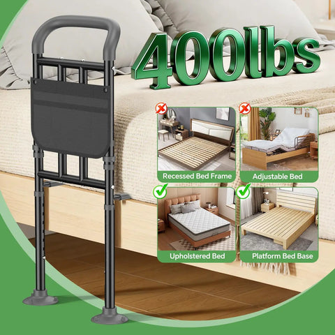 Built Tough Bed Rail For Seniors With Ergonomic Foam Padded Handle, ASTM Certified Adjustable Bed Assist Rail on bed