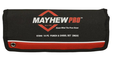Heavy Duty Mayhew Pro 14 Piece Punch And Chisel Kit With Solid Heat Treated Steel Center Line Up Cold And Pin Tools For Tough Garage Jobs And Professional Automotive Repairs That Last A Lifetime. black roll pouch