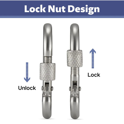 Heavy Duty Flag Pole Carabiner Clips With Locking Nut 4 Pack Stainless Steel M5 Snap Hooks Replacement Clip Hardware For Grommeted Flags Weatherproof Outdoor Use And Secure No Loosening Performance