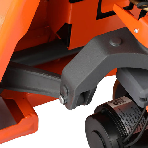 Heavy Duty 3300 Lbs Electric Pallet Jack With Removable Lithium Battery, Fast Charging 24V 20Ah Power Pack For Warehouse Work close-up of hydraulic mechanism and motor.