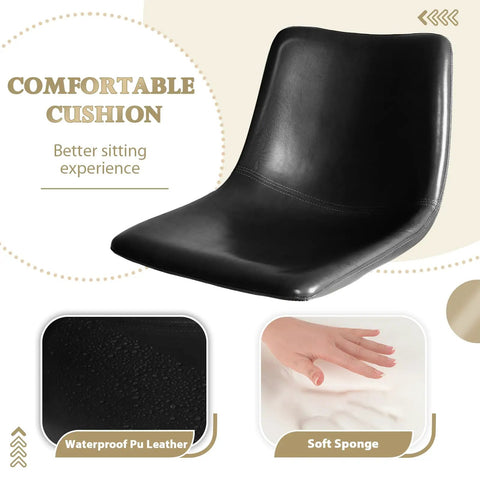 Modern Adjustable Counter Height Swivel Bar Stools Set Of 4 With Backrest Faux Leather Upholstery Black seat detail
