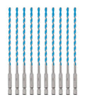 3/16-inch masonry drill bit set with hex shank, blue-coated carbide tips, box of 10.