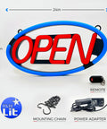 Oval Shaped LED Tube Neon Open Sign 24 By 12 Inches Ultra Bright Blue And Red Ready To Use With Mounting Chains And 5 Foot Cord Plug