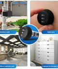 Keyless Combi Cam Lock 3 Dial Cabinet Lock 5/8 Inch Black Finish in use on mailbox, safe, office cabinet, and drawer.