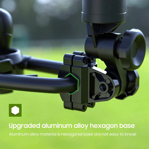 Heavy Duty Aluminum Umbrella Holder for Golf Push Carts Windproof Base with Dual Knob Clamp close-up installed on cart
