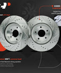 12.6 Inch Front Drilled And Slotted Disc Brake Rotors With Ceramic Pads Kit for Nissan Murano 2015-2023, two rotors displayed.