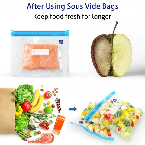 Reusable BPA Free Vacuum Sealer Bags Set With Double Zipper Seal 8.5x8.5 Inches Microwave Safe Food Storage, keeps food fresh longer