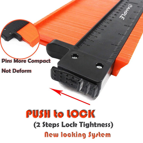 Lockable Contour Gauge Profile Tool Set 3 Pack 5 Inch And 10 Inch Duplicator Rulers with push lock mechanism detail