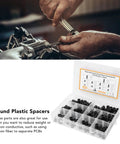 150 Piece Nylon Spacer Set Assortment For DIY And Pro Projects Black Round Post Spacers Plastic Washer Shims For Screws Hardware Standoff Kit Durable Lightweight Spacing Solutions in storage box