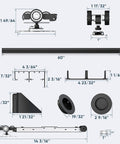 Diagram of Built To Last Bypass Closet Door Hardware with Soft Close Mechanism for Double Doors 5ft Track System, black finish.