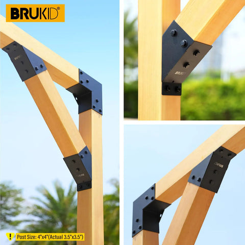 Heavy Duty 4 Pack 45 Degree Angle Brackets For Pergolas Gazebos Decks And Porches 3.5 By 3.5 Inch Real Size 4x4 Frosted Black Outdoor Wood Support Brackets Kit For Cabins