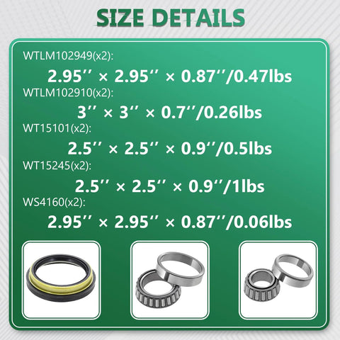 Front Wheel Bearing And Seal Kit For Nissan Frontier 1998 1999 2000 2001 2002 2003 2004 Includes Four Front Wheel Bearings And Two Seals OEM WTA5x2 WTA3x2 WS710478 product size details