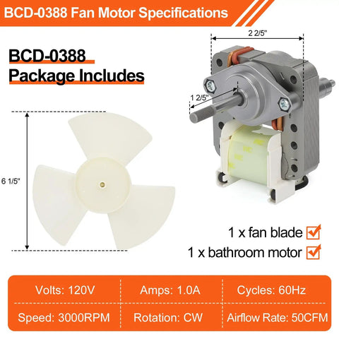 Mobile Home No Fuss Bathroom Exhaust Fan Replacement Kit With Motor And Blade, Quiet 1.0 Sone, 50 CFM, detailed view