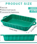Two-Pack 19.7x15.4x4 Inch Oil Drain Pans, Green 2-Gallon Auto Catch Trays shown in stacked position, dimensions highlighted