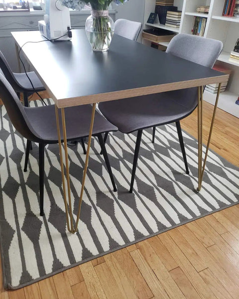 34 Inch Hairpin Table Legs Set With 0.5 Inch Diameter Three Rods, Heavy Duty Gold Metal Furniture Legs For Coffee Table And Patio Bench
