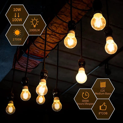 Dimmable Vintage Edison LED Bulb Pack Of 6 With Warm White 2700K Glow E26 Base 400 Lumens 40W Equivalent hanging bulbs