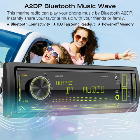 Marine Bluetooth Car Stereo Receiver With Digital LCD Display FM AM Radio USB SD AUX MP3 Player 2A Quick Charge showcased in car