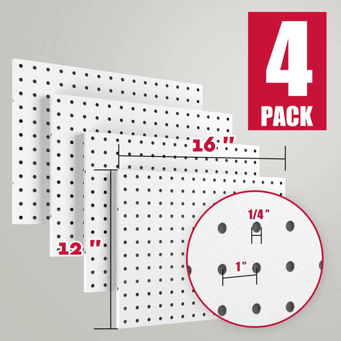 Metal Pegboard Organizer Set 4 Pack White Wall Pegboards With 50 Hooks And Baskets Built Tough for wall mounting