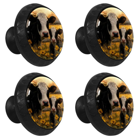 Knockout Style Vintage Cow Crystal Glass Cabinet Knobs And Heavy Duty Drawer Pulls With Stainless Steel Mounting Hardware For Dressers Wardrobes 4 Pack Solid Setup To Freshen Your Kitchen Spot with cow print design