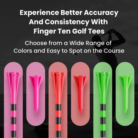 Unbreakable Plastic Golf Tees Set Pro Grade With Long And Short Options Two And Three Quarters Inch Or Three And A Quarter Inch Forty Pack Plus Twenty Pack Five Prong High Visibility Pink Striped Tees For Consistent Height And Reduced Friction