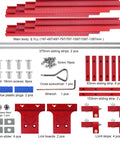 Parallel Guide Rail Extension Kit For Track Saw with Fixed Guide Rails, connectors, screws, and tools displayed in layout